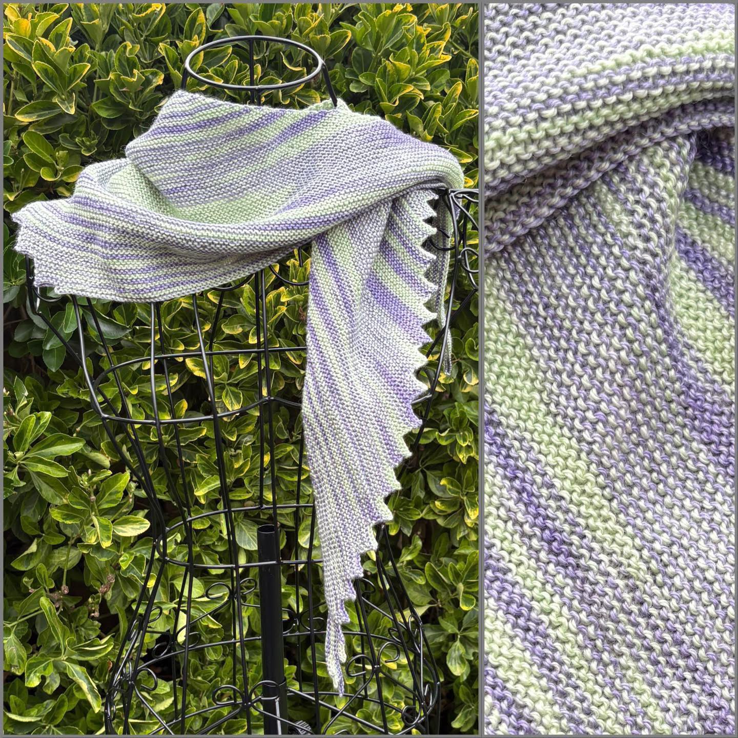 Christmas Craft Sale 2025. Item 89. Stunning in silver and spring green. A beautifully knitted scarf/shawl. Yarn is delicious. Super soft and lightweight. It’ll be cosy too. It’s a merino wool and silk mix. Hand wash only and dry flat. Measures approx 125cm long and 27cm at its widest point.