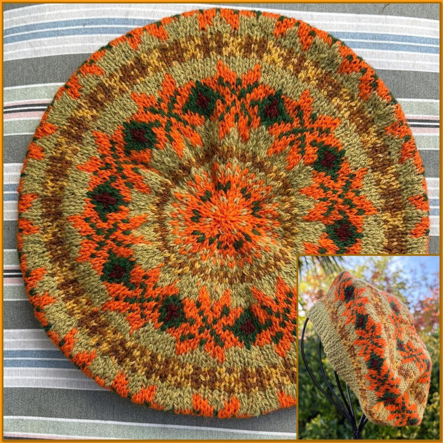 Christmas Craft Sale 2025. Item 164. Stunning beret, beautifully knitted in Shetland wool. This is an exquisite knit. A work of art! Adult size. Absolutely astonishing. Hand wash.