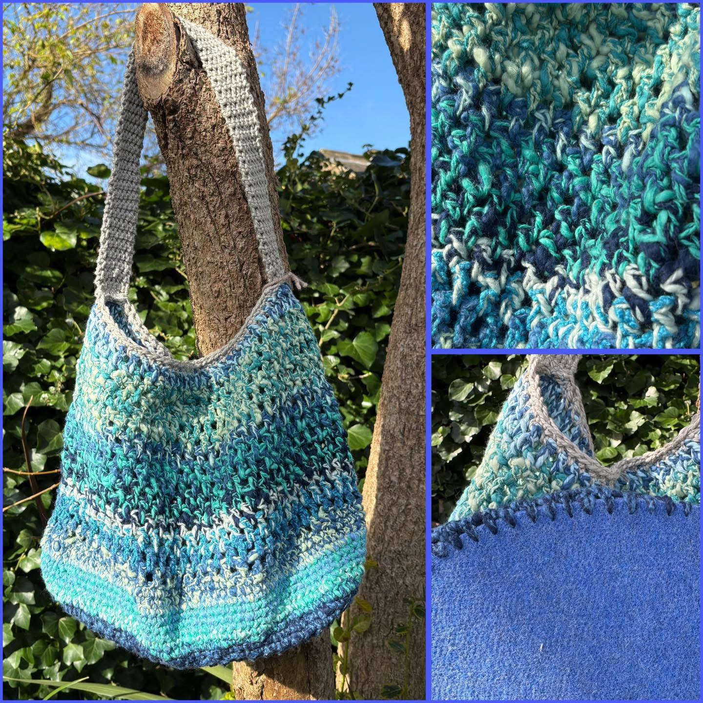 Spring Craft 2026. Item 128. Beautifully crocheted bag in delicious blue cotton yarn.